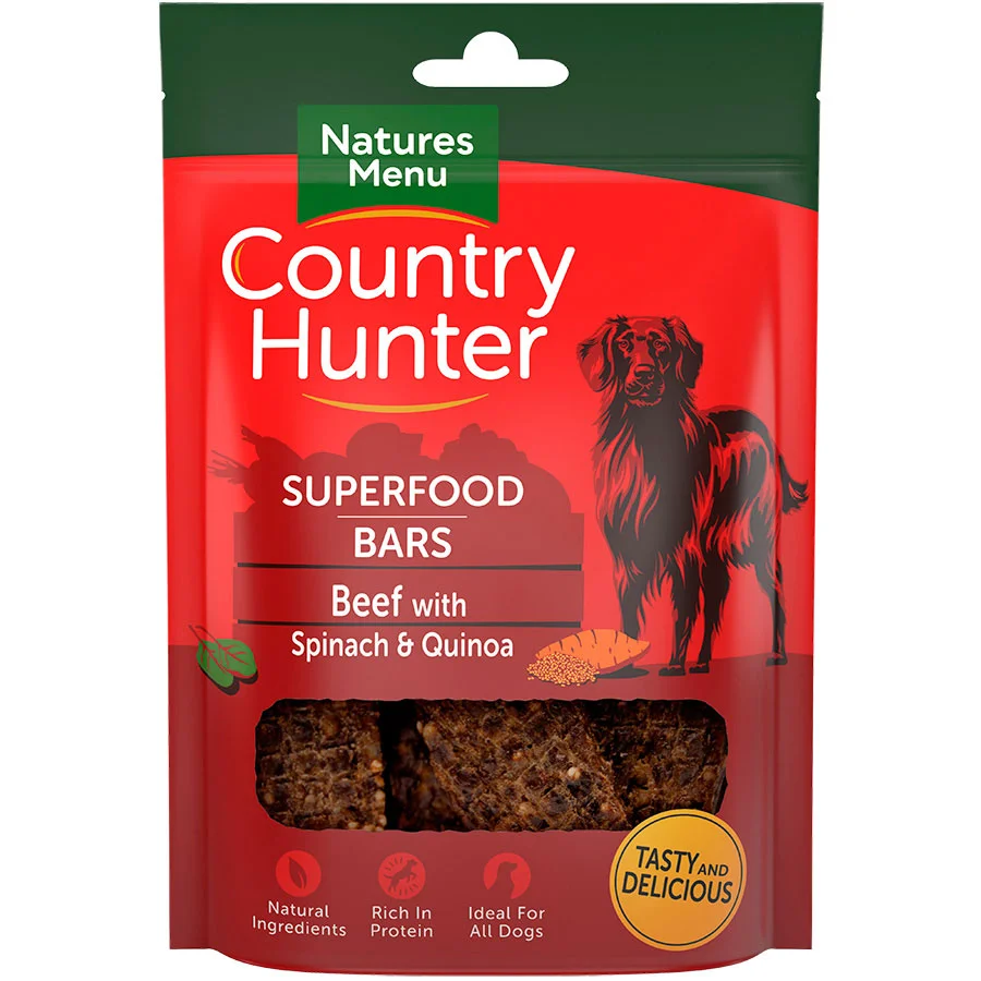 Flexible Natures Menu Country Hunter Superfood Dog Treat Bars Beef Quinoa 100g Casual