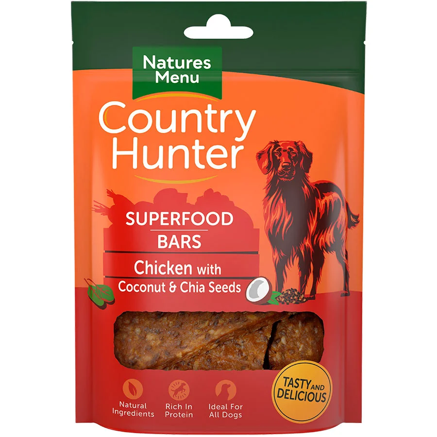Breathable Natures Menu Country Hunter Superfood Dog Bars Chicken with Coconut 100g Trusted