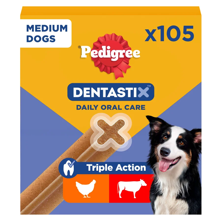 Premium Material Pedigree Dentastix Daily Adult Medium Dog Dental Treats 105 Pack 2.7kg Selected