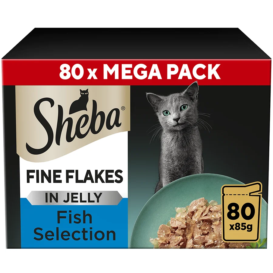Expertly Made Sheba Fine Flakes Wet Adult Cat Food Fish In Jelly Giant 80x85g Luxury