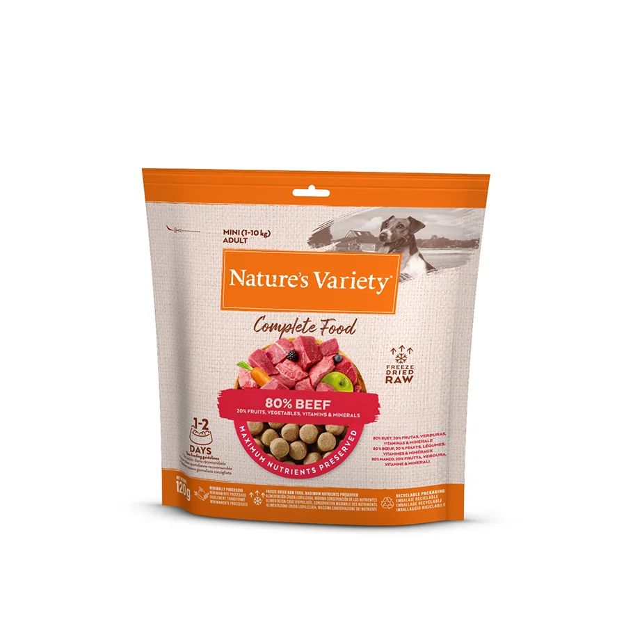 Efficient Natures Variety Mini Complete ze Dried Adult Dog Food Beef 120g Functional