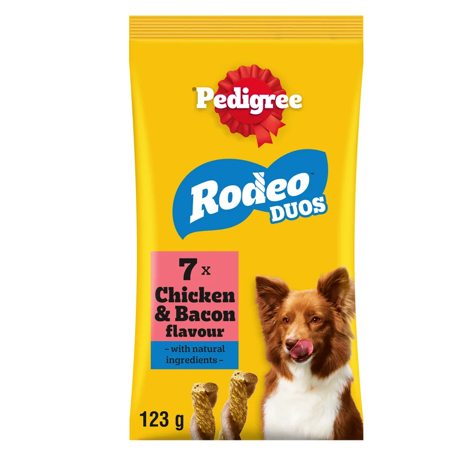 Soft Pedigree Rodeo Duos Dog Treats Chicken Bacon 123g Minimalist