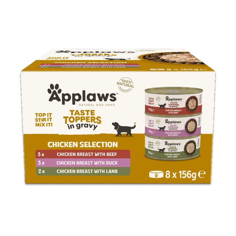 Genuine Applaws Taste Toppers Wet Dog Food Gravy Selection 8x156g Organic