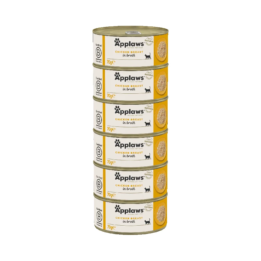 Classic Applaws Natural Wet Adult Cat Food Chicken Breast in Broth 6x70g Tins Expertly Made