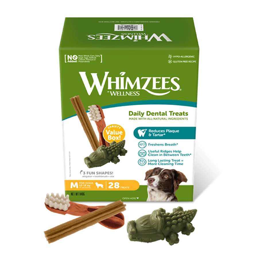 Verified Whimzees Daily Dental Variety Box Medium Dogs 28 Pack 840g Convenient