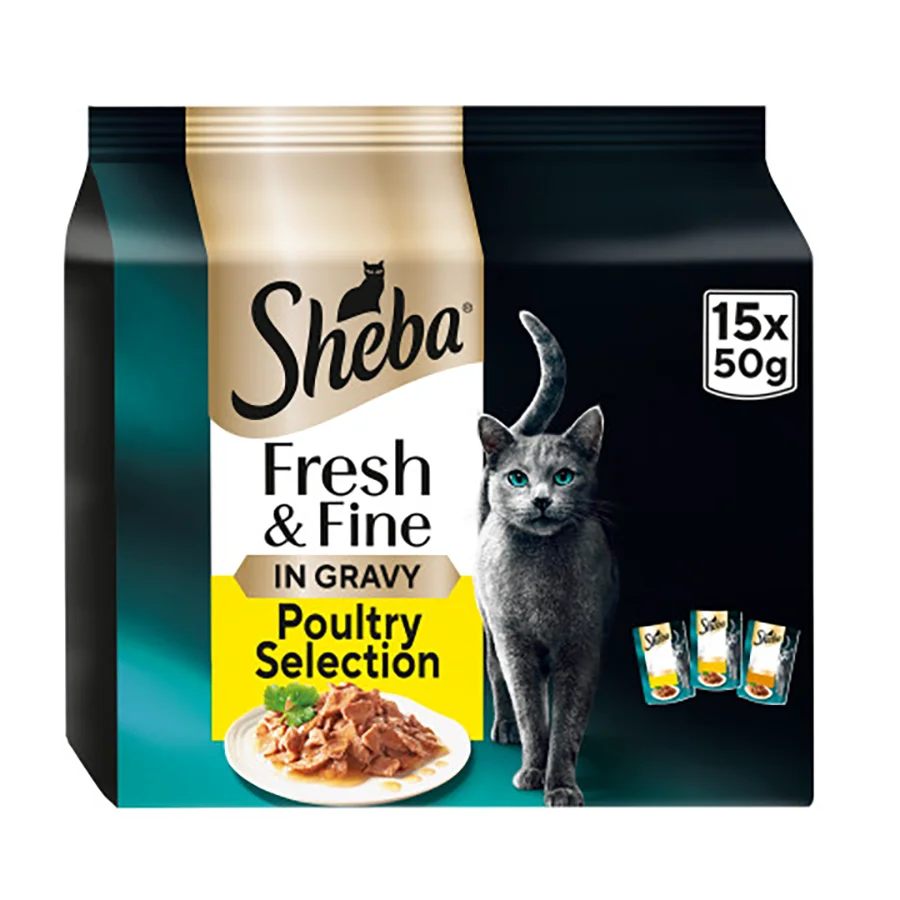 Traditional Sheba Fresh Fine Adult Wet Cat Food Poultry In Gravy 15x50g Premium