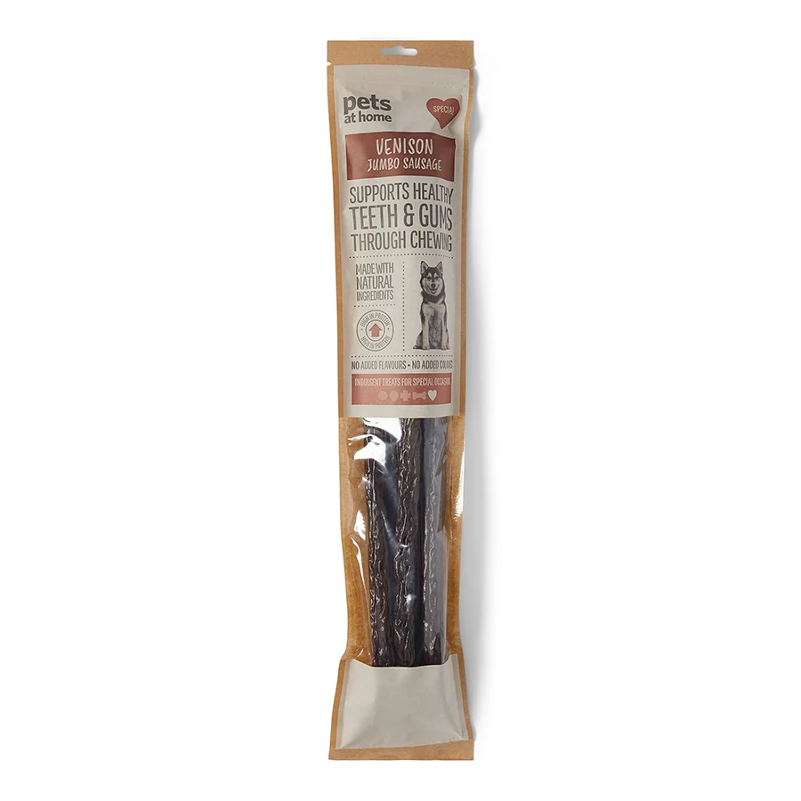 Convenient Pets at Home Jumbo Dog Treats Venison Sausage 5 Pack Superior