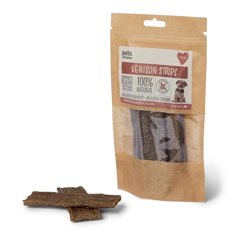 Long-Lasting Pets at Home Natural Venison Strips Dog Treat 5 Pack Soft