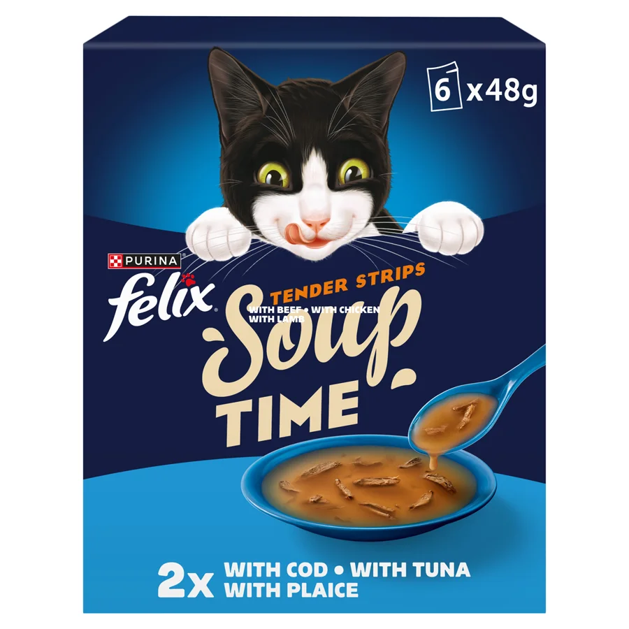 Prestigious Felix Soup Tender Strips Wet Adult Cat Food Fish 6x48g High-Grade