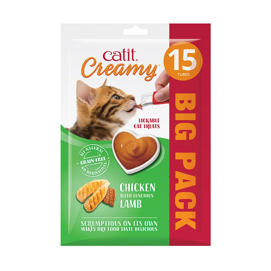 Modern Catit Creamy Lickable Cat Treats Chicken Lamb 15x10g Original