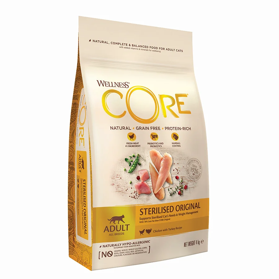 Easy-to-Use Wellness Core Sterilised Adult Dry Cat Food Chicken Turkey 4kg Casual