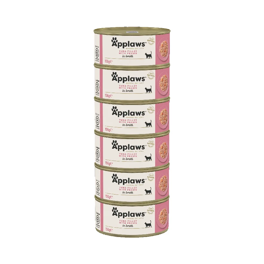 Long-Lasting Applaws Natural Wet Adult Cat Food Tuna with Prawn in Broth 6x156g Tins Unique