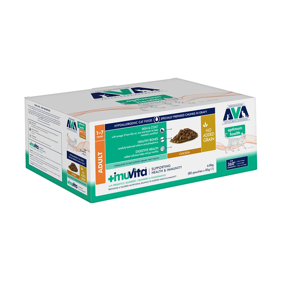 Quality AVA Optimum Health Wet Adult Cat Food Chicken In Gravy 80x85g Top-Quality