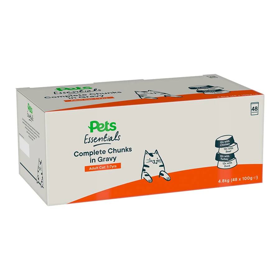 Contemporary Pets Essentials Chunks in Gravy Meaty Wet Adult Cat Food 4.8kg Secure