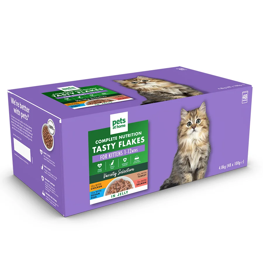 Recyclable Pets at Home Tasty Flakes Wet Kitten Food In Jelly 48x100g Smart