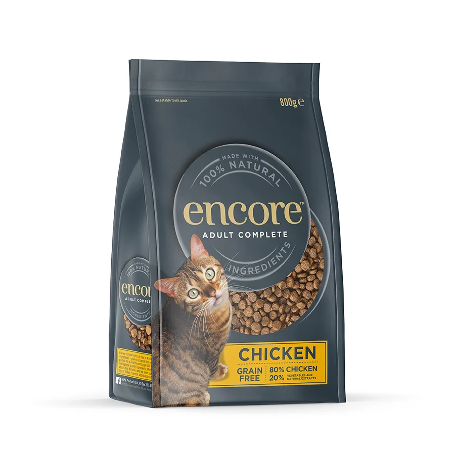 Certified Encore Natural Complete Dry Adult Cat Food Chicken 800g First-Class