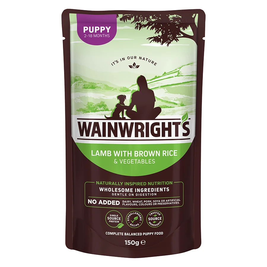 Solid Wainwright x27 s Puppy Wet Dog Food Lamb with Brown Rice 150g Enhanced