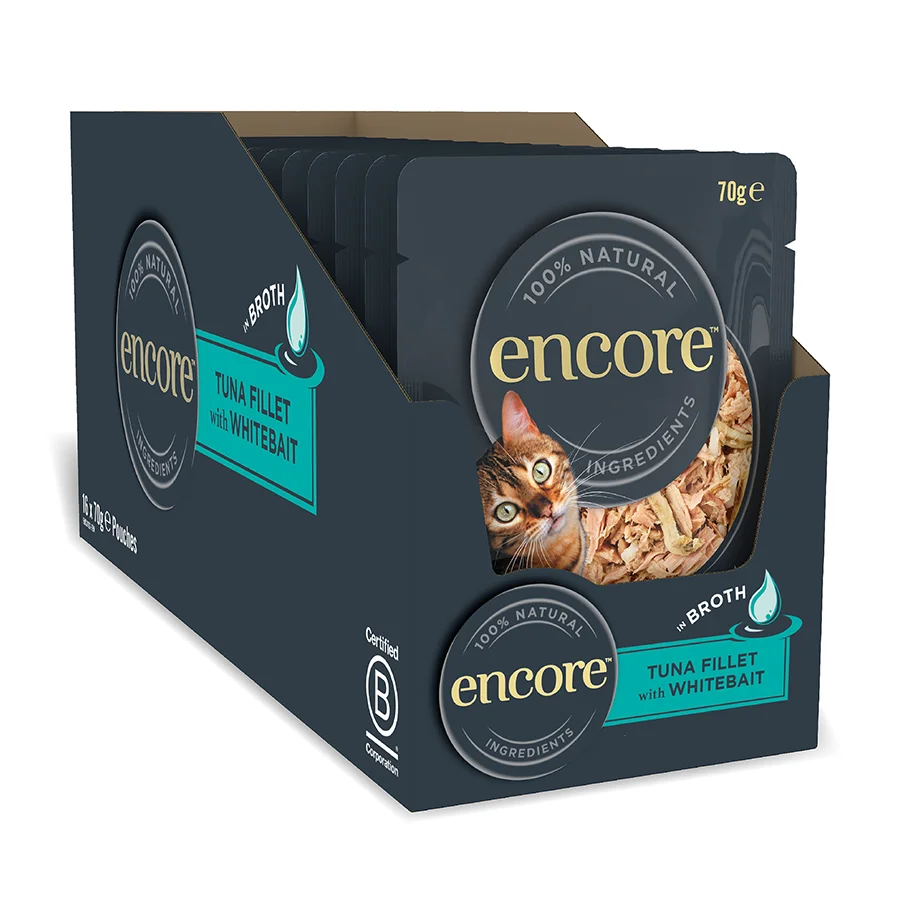 Eco-Friendly Encore Adult Wet Cat Food Tuna Fillet with Whitebait Broth 16x70g High-Performance