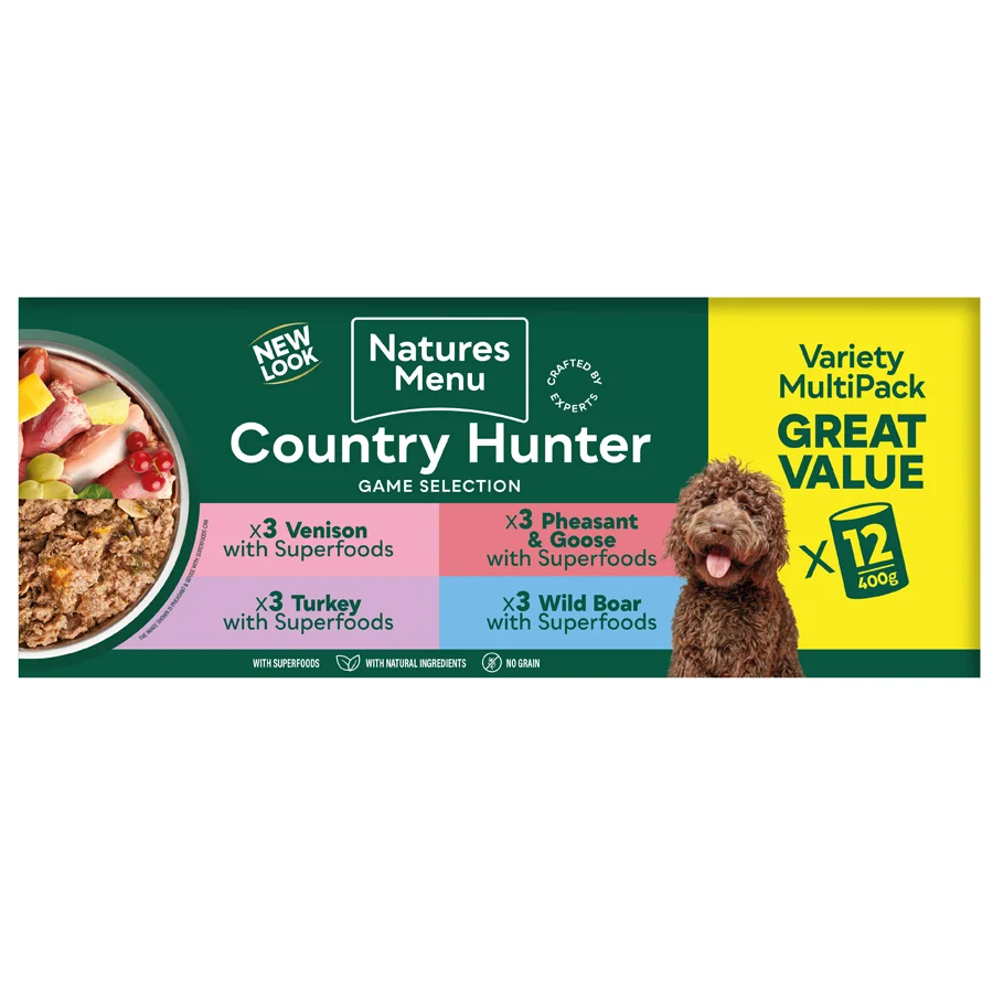 Powerful Natures Menu Country Hunter Adult Wet Dog Food Game Meat 12x400g Fast