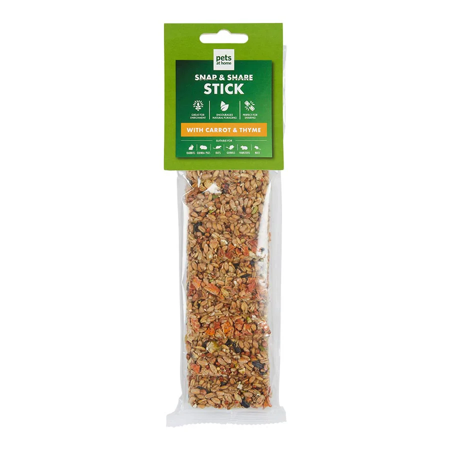 Safe Pets at Home Small Animal Snap Share Treat Stick with Carrots Thyme 110g Next-Generation