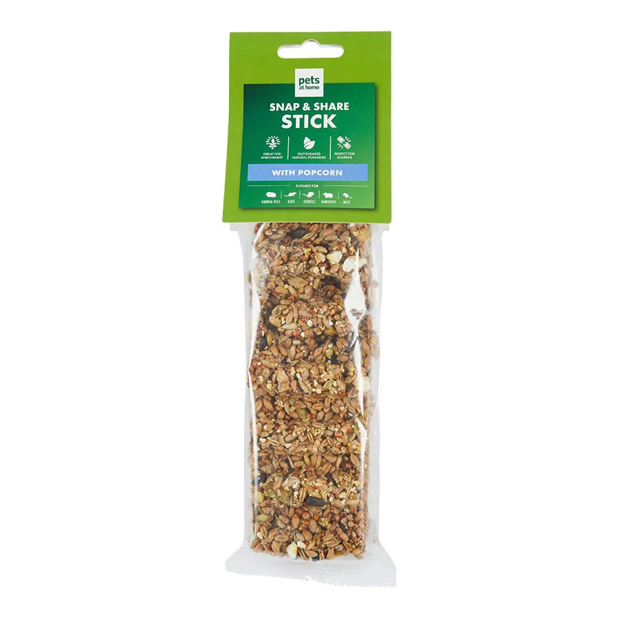 Reliable Pets at Home Small Animal Snap Share Treat Stick with Popcorn 110g Eco-Friendly