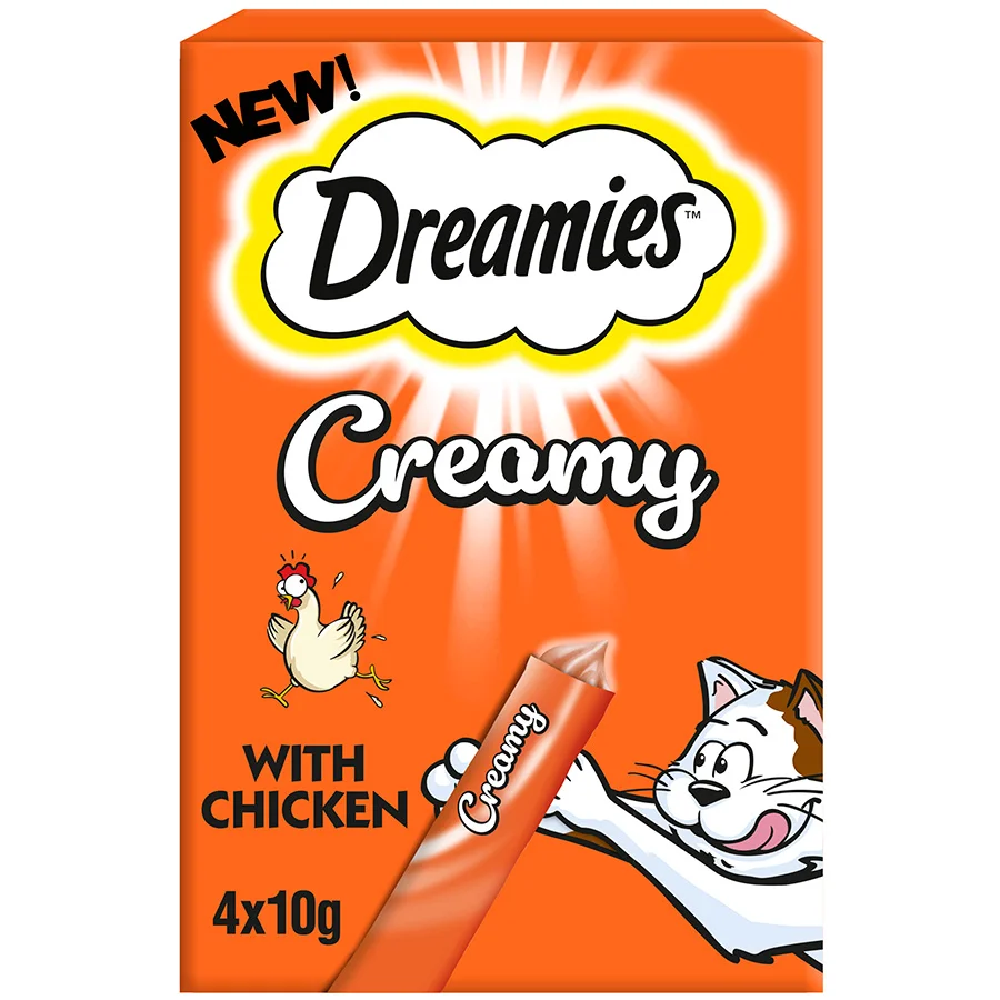 High-End Dreamies Creamy Adult Cat Kitten Treats with Chicken 4x10g Easy-to-Use