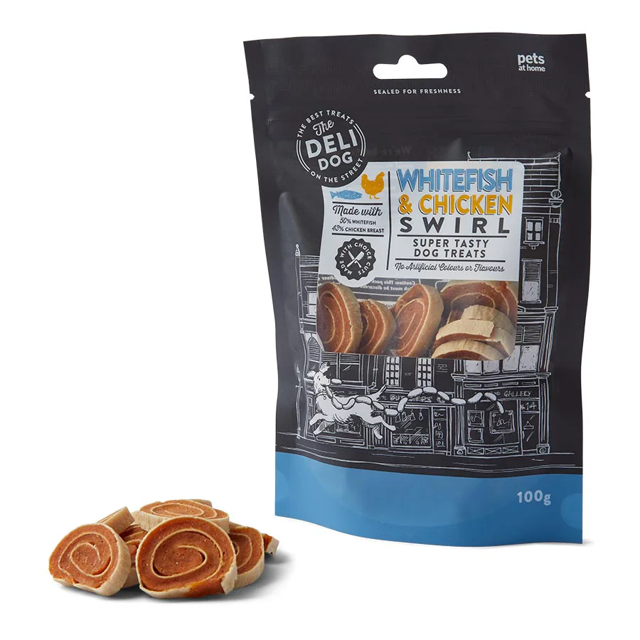 Easy-to-Use The Deli Dog Whitefish Chicken Swirls Dog Treats 100g Fine