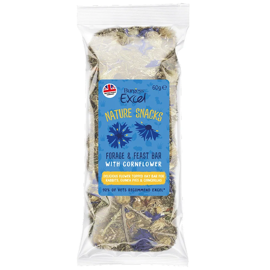 Elite Burgess Excel Nature Small Animal Snacks Forage Feast Hay Bars Cornflower 60g Reliable