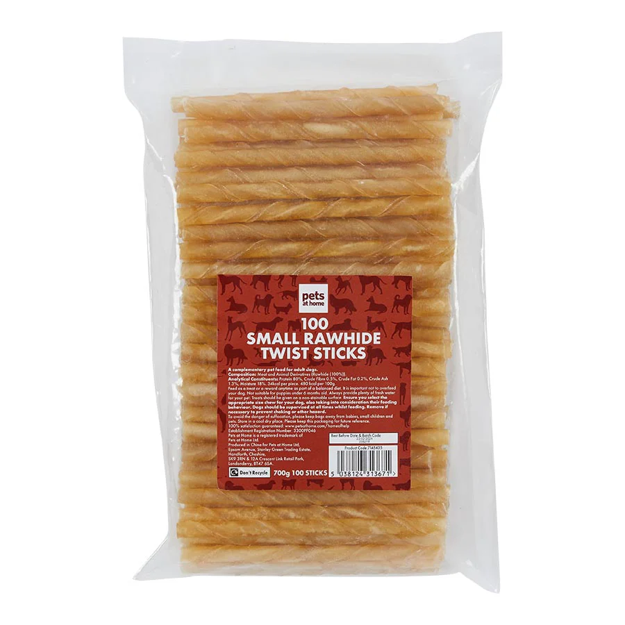 Proven Pets at Home Small Rawhide Twist Sticks Dog Treats 100 Pack 700g Verified