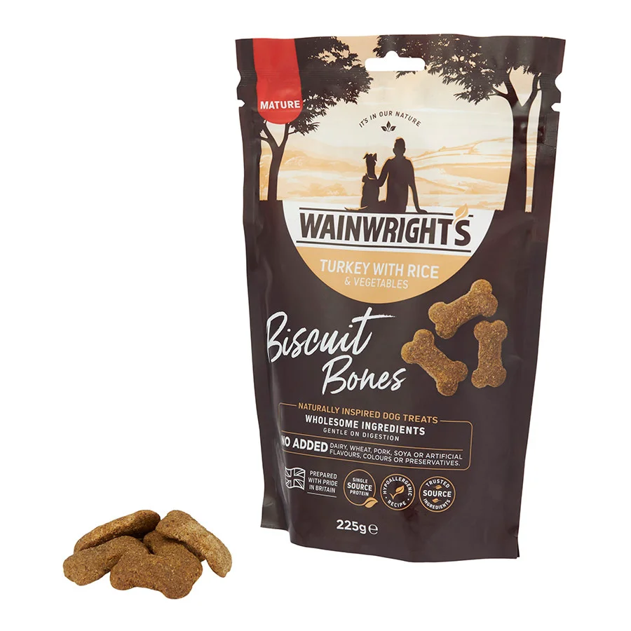 High-Grade Wainwright x27 s Mature Dog Biscuit Bones Turkey with Rice Treats 225g High-Quality