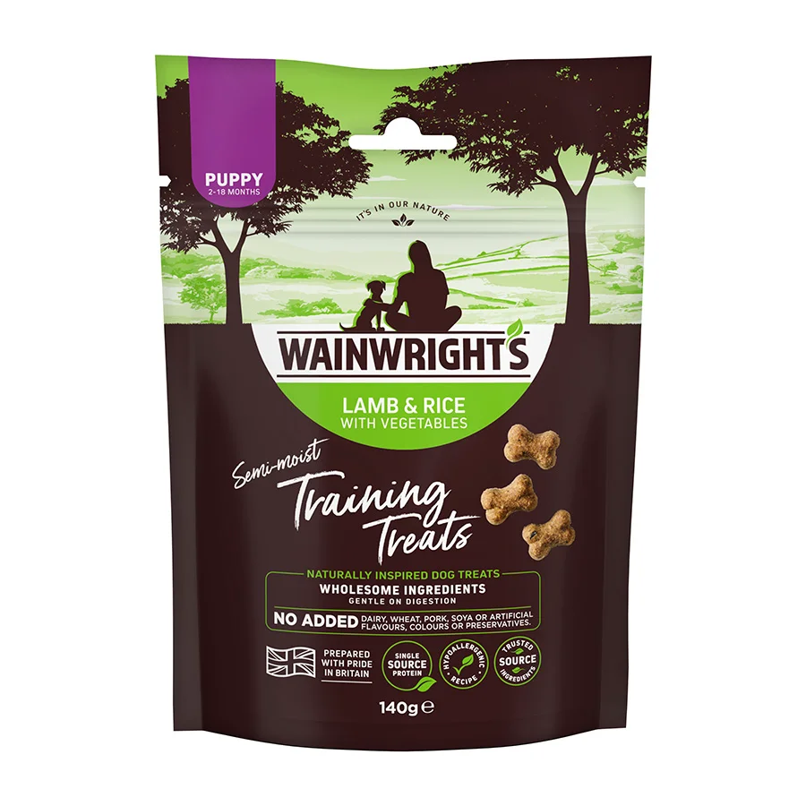 High-End Wainwright x27 s Puppy Training Treats Lamb， Rice with Veg 140g Crafted