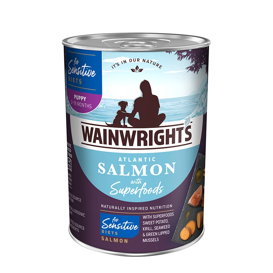Casual Wainwright x27 s Sensitive Puppy Wet Dog Food Atlantic Salmon With Superfoods 395g Sustainable