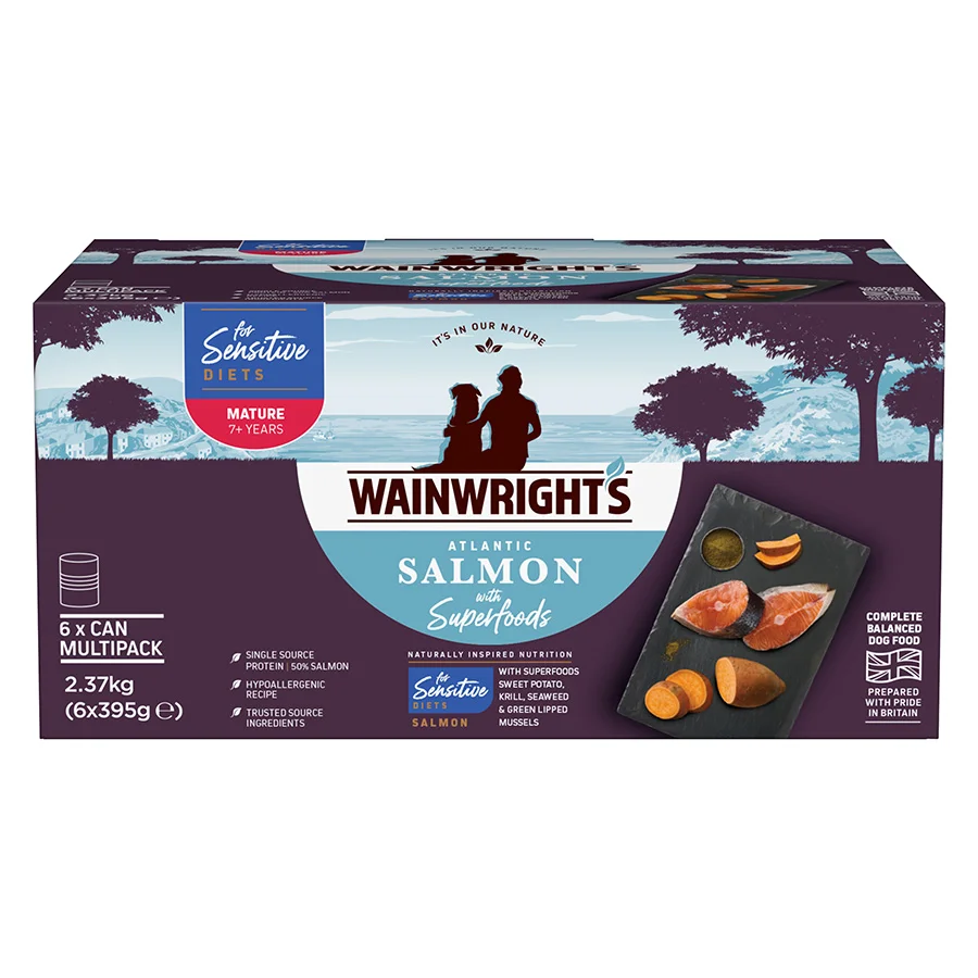 Safe Wainwright x27 s Sensitive Mature Wet Dog Food Atlantic Salmon With Superfoods 6x395g Fast