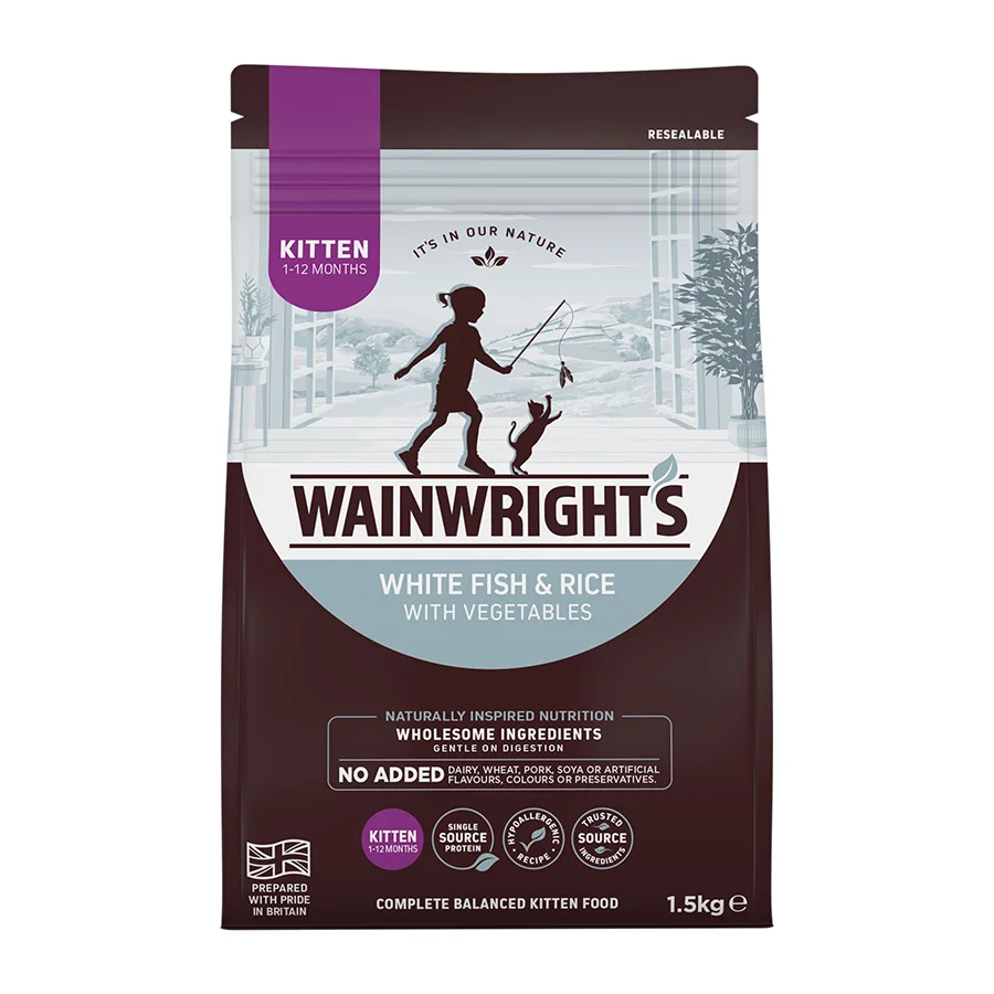 Prestigious Wainwright x27 s Kitten Dry Cat Food Whitefish Rice With Veg 1.5kg High-Quality