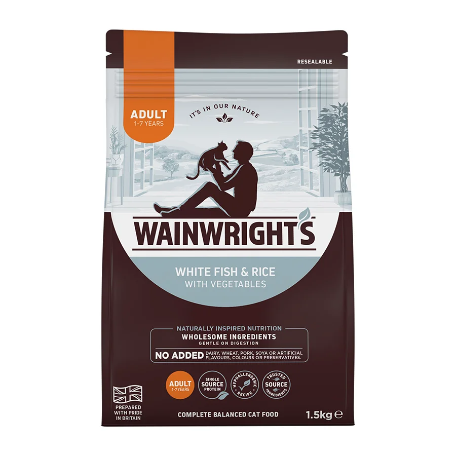Exclusive Wainwright x27 s Adult Cat Dry Food Whitefish Rice with Veg 1.5kg Expertly Made