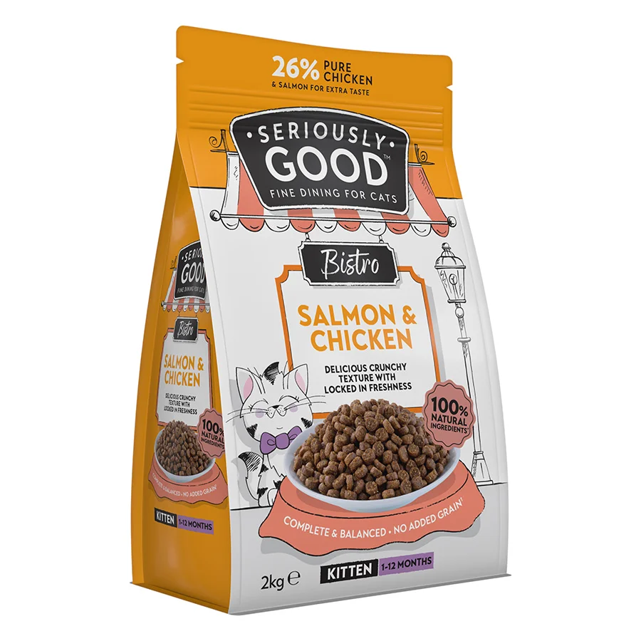 Stylish Seriously Good Dry Kitten Food Salmon Chicken 2kg Reusable