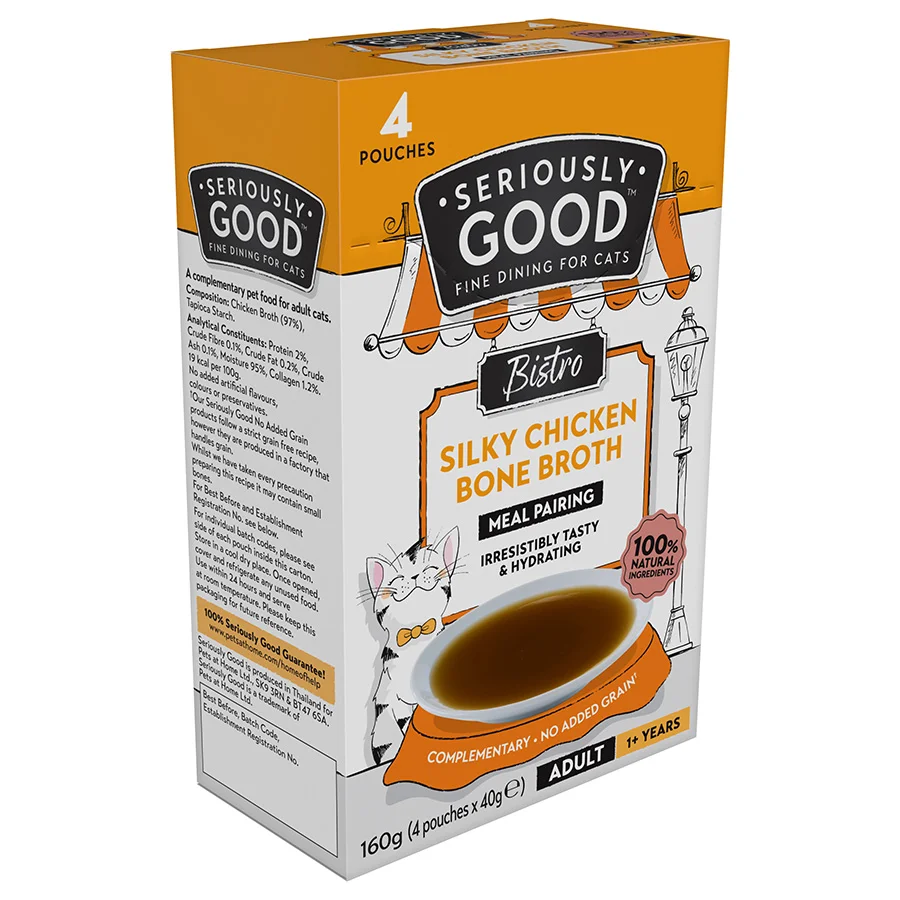Consistent Seriously Good Wet Adult Cat Food Topper Chicken Bone Broth 4x40g Classic