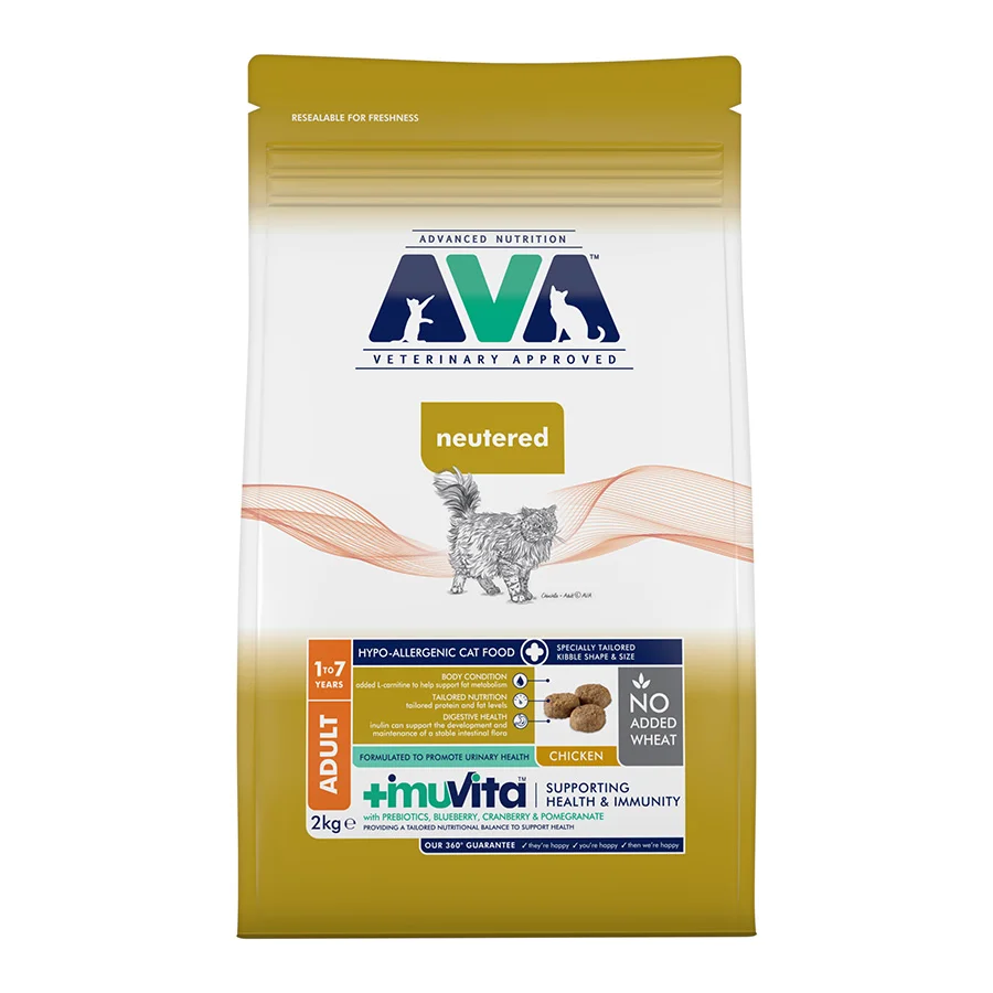Carefully Designed AVA Neutered Adult Dry Cat Food Chicken 2kg User-Friendly