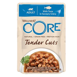 Prestigious Wellness Core Tender Cuts Wet Adult Cat Food with Tuna in Savoury Gravy 85g Pouch Optimized
