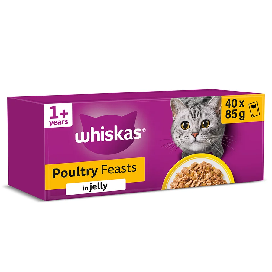 Optimized Whiskas 1 Adult Wet Cat Food Poultry in Jelly 40x85g Authentic