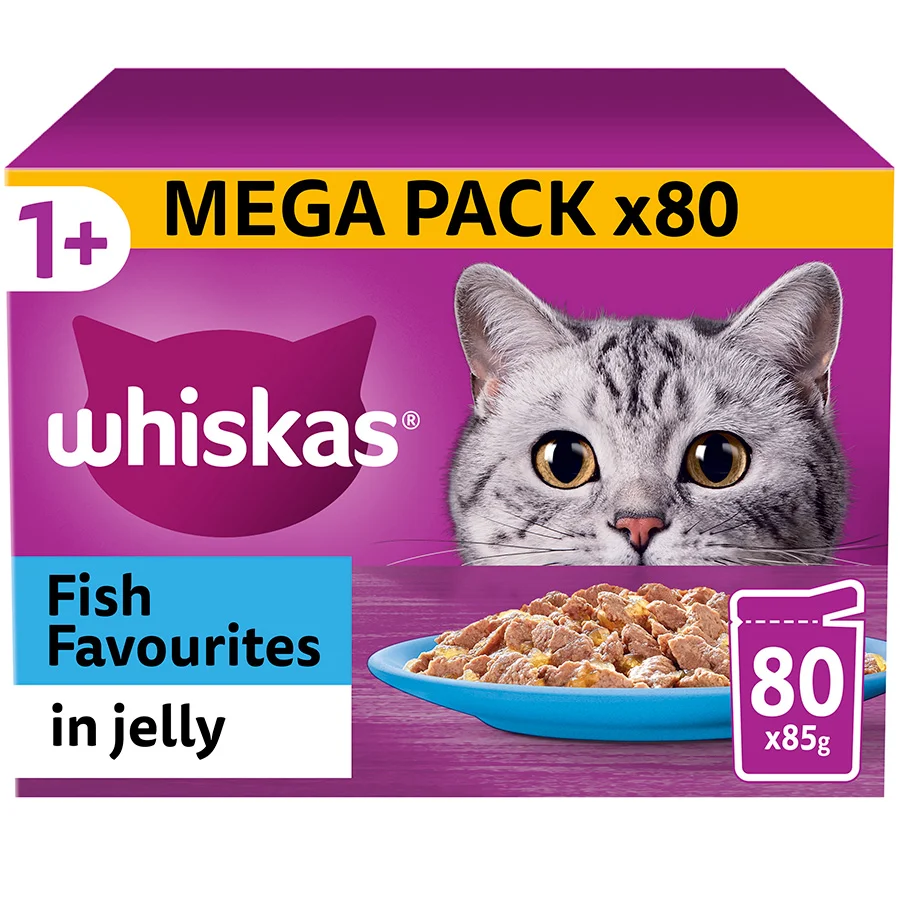 Effective Whiskas 1 Adult Wet Cat Food Jelly Fish Favourites 80x85g Proven