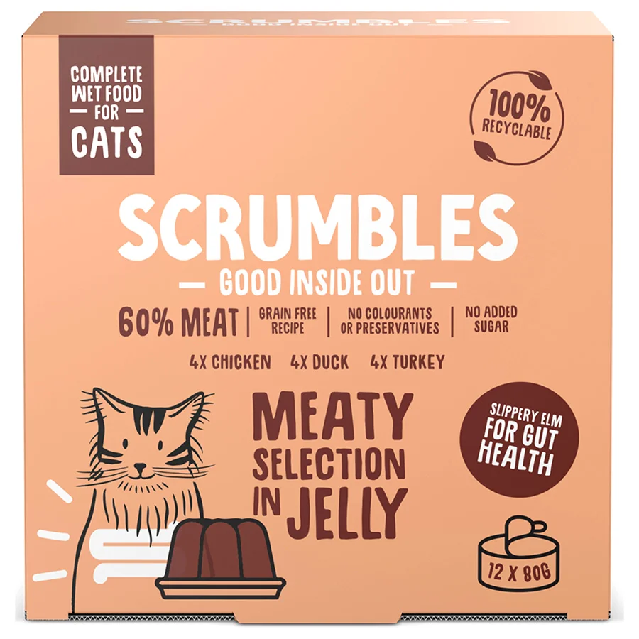 Unique Scrumbles Complete Wet Cat Food Meaty Selection In Jelly 12x80g Dependable