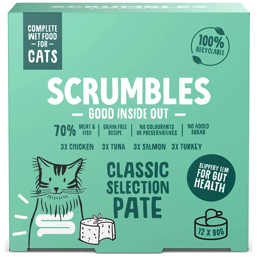 Trusted Scrumbles Complete Wet Cat Food Pate Classic Selection 12x80g Powerful