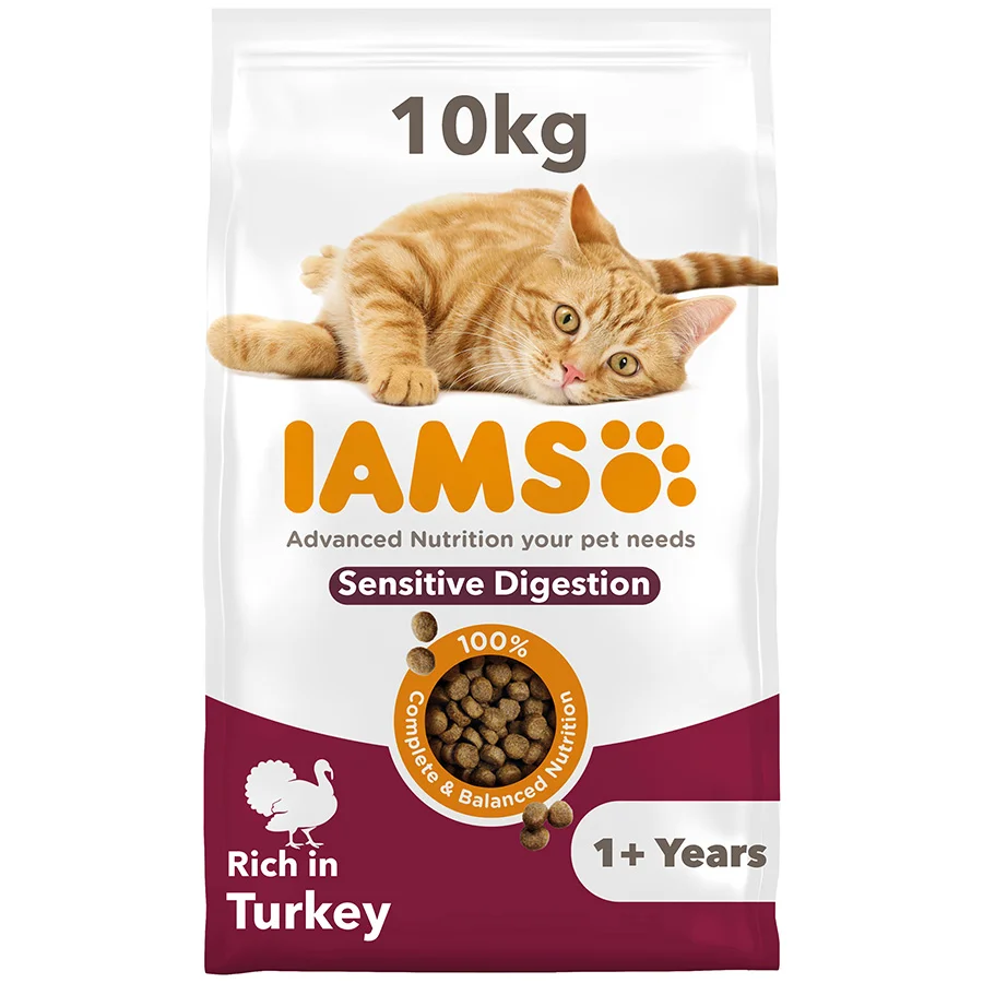 Trendy Iams Sensitive Digestion Adult Dry Cat Food Turkey 10kg Sophisticated