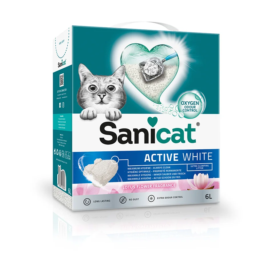 Genuine Sanicat Active White Lotus Flower Scented Clumping Cat Litter 6L Clean