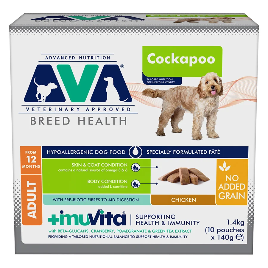 Excellent AVA Health Vitality Cockapoo Adult Dog Wet Food Pâté Chicken 10x140g Smart