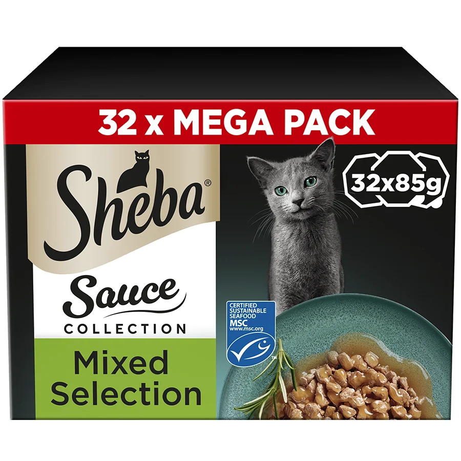 Smart Sheba Sauce Lover Wet Adult Cat Food Mixed Selection In Gravy 32x85g Traditional
