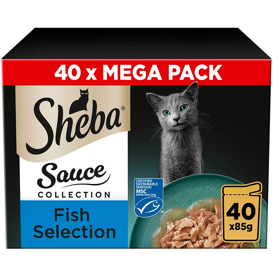 Selected Sheba Sauce Collection Wet Adult Cat Food Fish Selection 40 x 85g Pouches Expertly Made