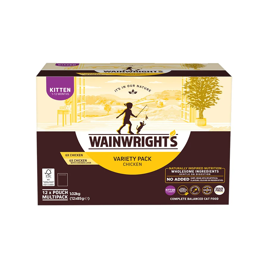 Premium Wainwright x27 s Grain Wet Kitten Food Variety Pack Chicken 12 x 85g Convenient