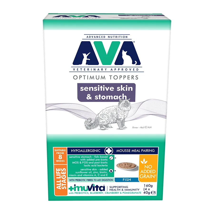 Advanced AVA Sensitive Skin Stomach Mousse Meal Pairing Cat Food Topper 4 x 40g Original